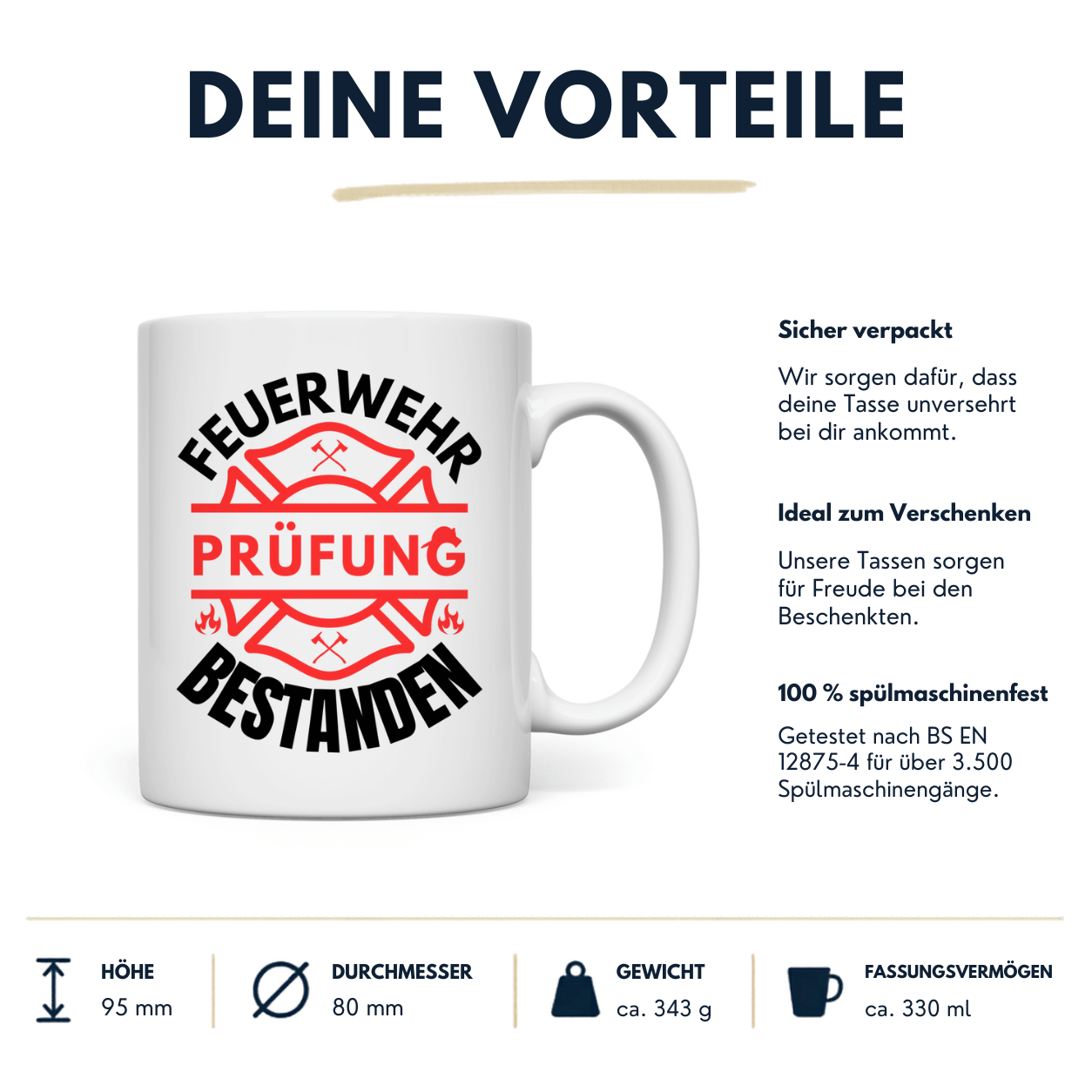 Tasse "Feuerwehr Prüfung bestanden" Vorteile