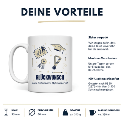 Tasse "Glückwunsch zum bestandenen Referendariat" Vorteile