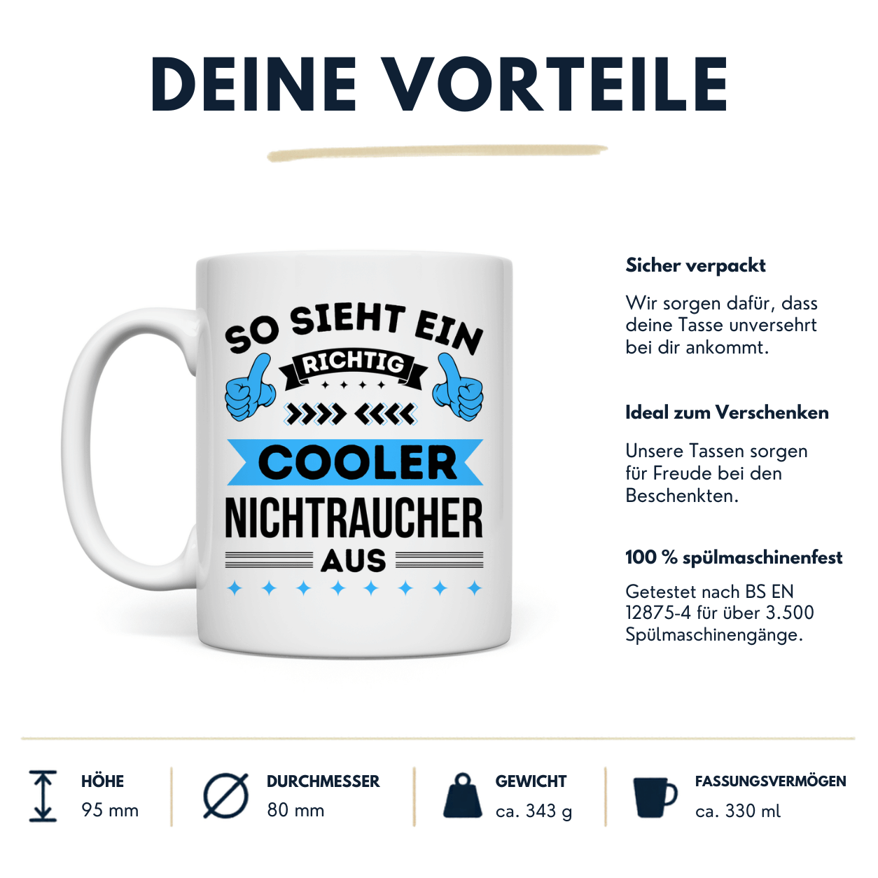 Tasse "So sieht ein richtig cooler Nichtraucher aus" Vorteile
