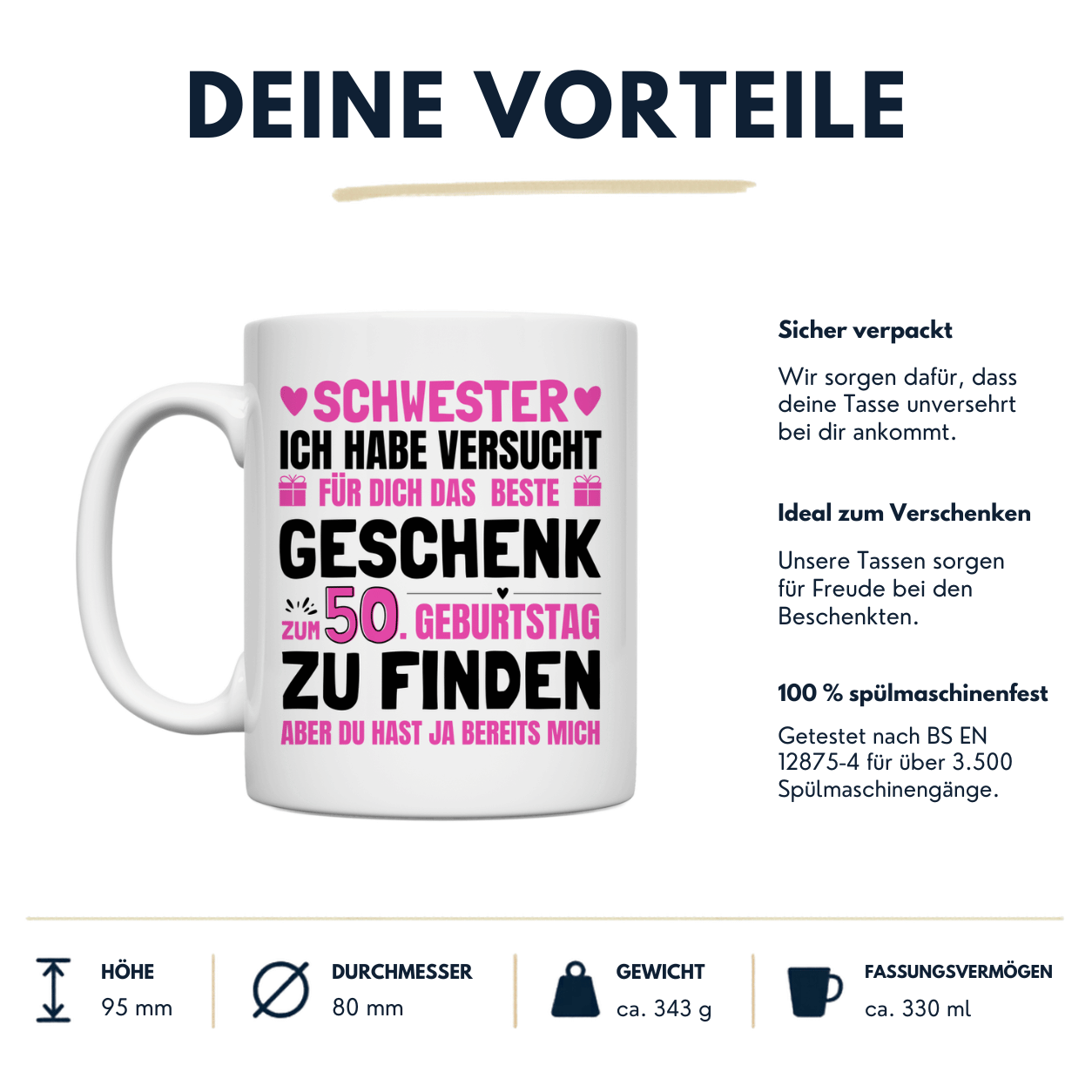Tasse Schwester 50. Geburtstag Geschenk Vorteile
