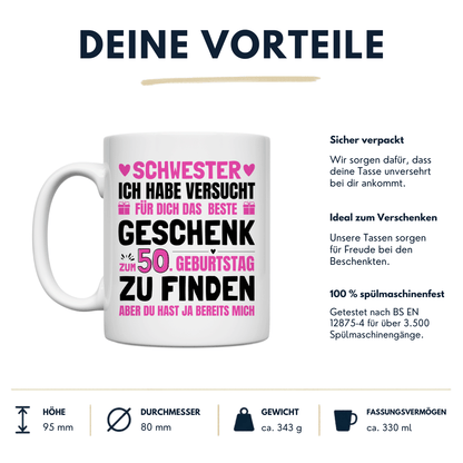 Tasse Schwester 50. Geburtstag Geschenk Vorteile