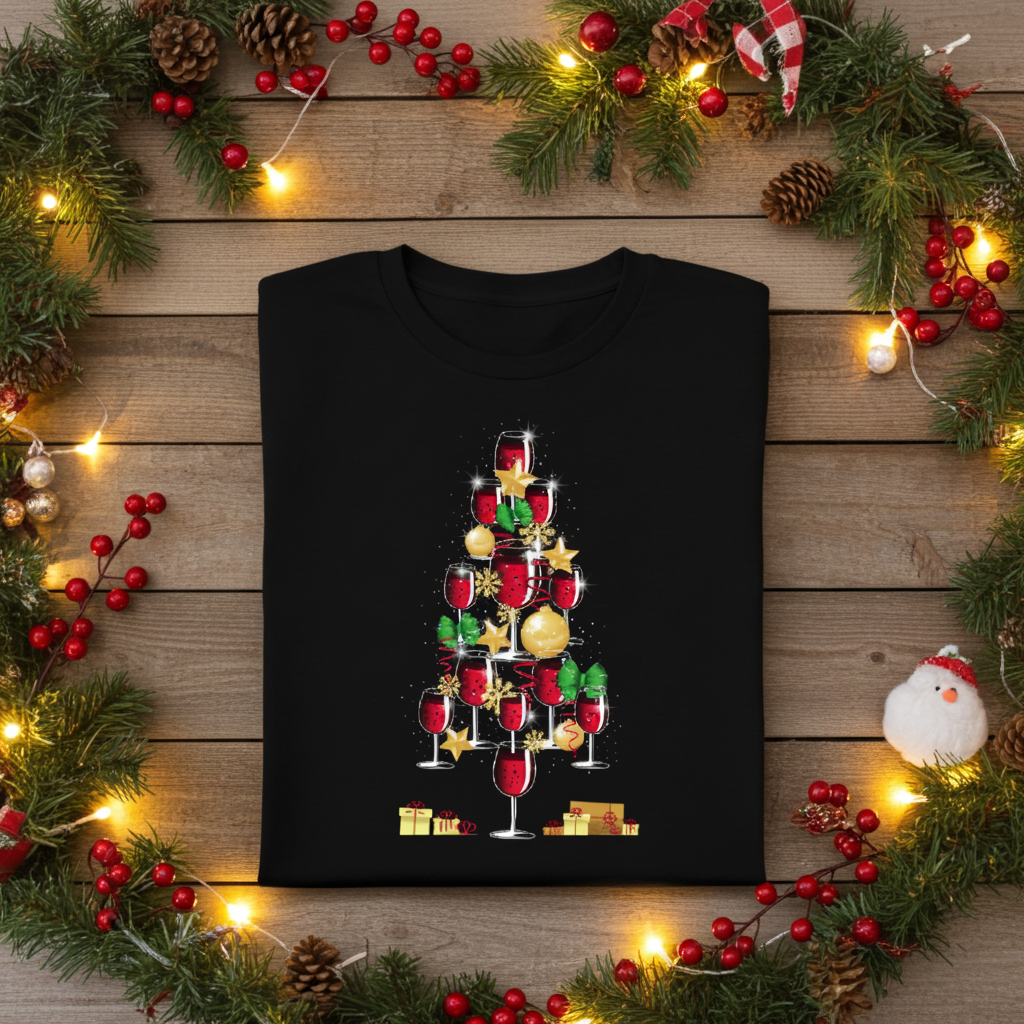 Frauen T-Shirt "Wein Weihnachtsbaum"