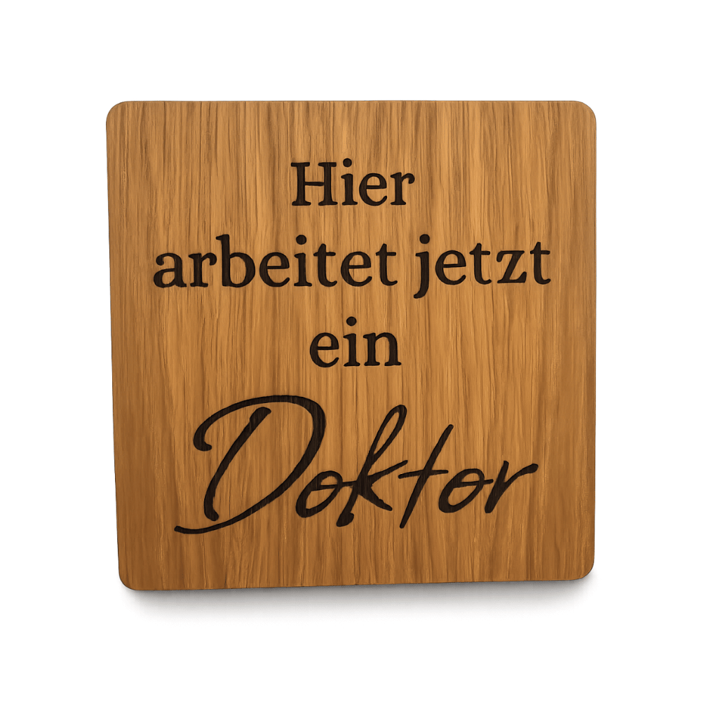 Untersetzer "Hier arbeitet jetzt ein Doktor"
