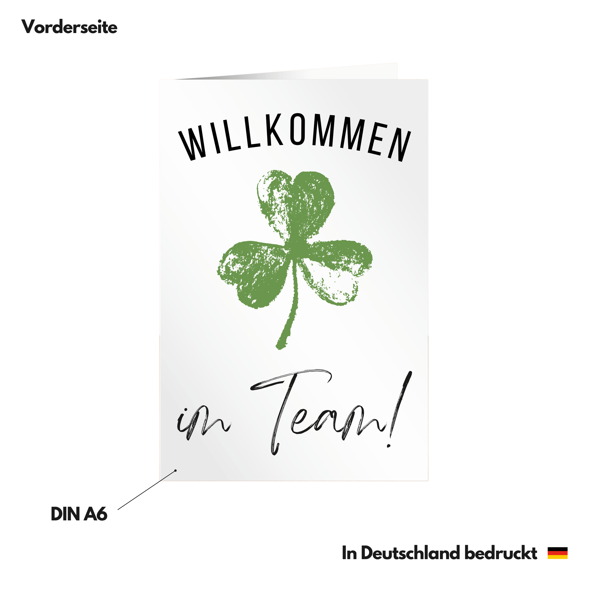 Willkommen im Team Karte mit Kleeblatt-Motiv Vorderseite