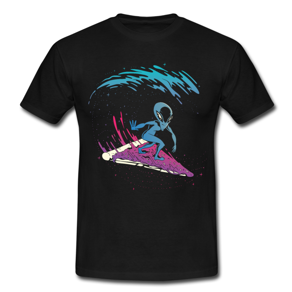 Männer T-Shirt "Alien surft auf Pizza" - black