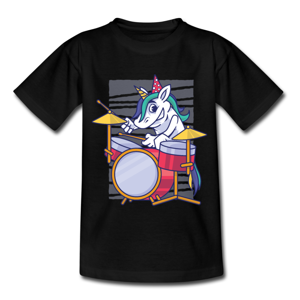 Kinder T-Shirt "Schlagzeug-Einhorn" - Schwarz