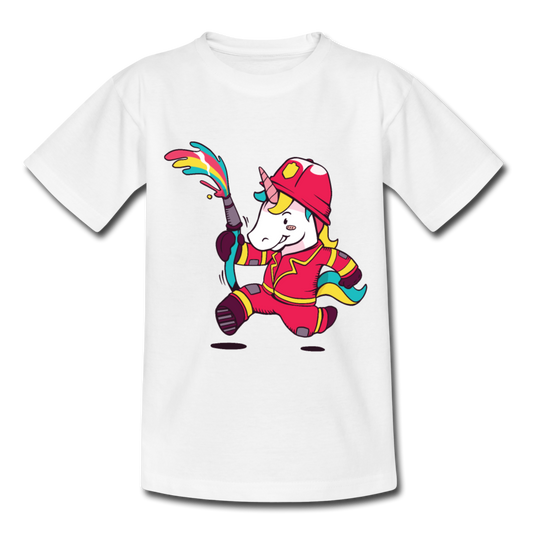 Kinder T-Shirt "Feuerwehr-Einhorn" - Weiß