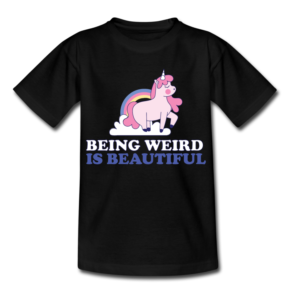 Kinder T-Shirt "Being weird is beautiful" - Schwarz