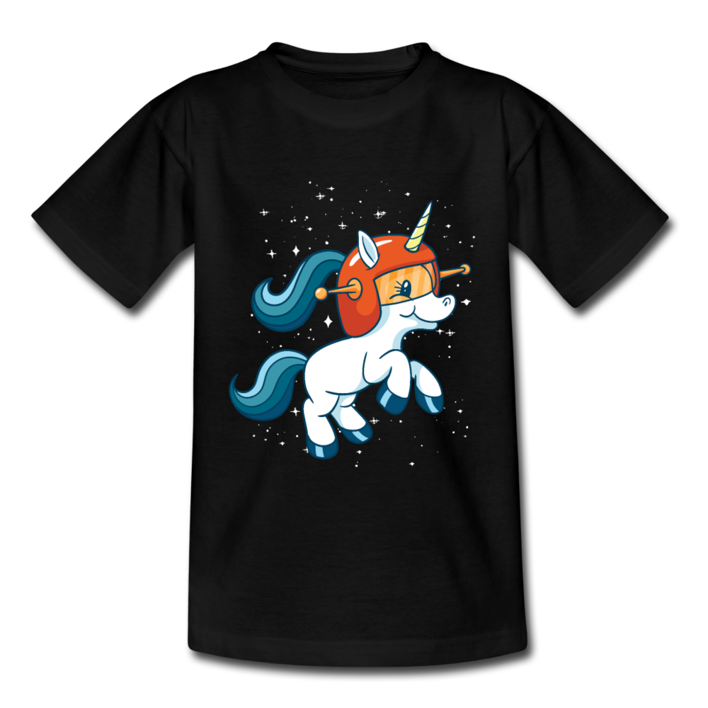 Kinder T-Shirt "Einhorn im Weltraum" - Schwarz