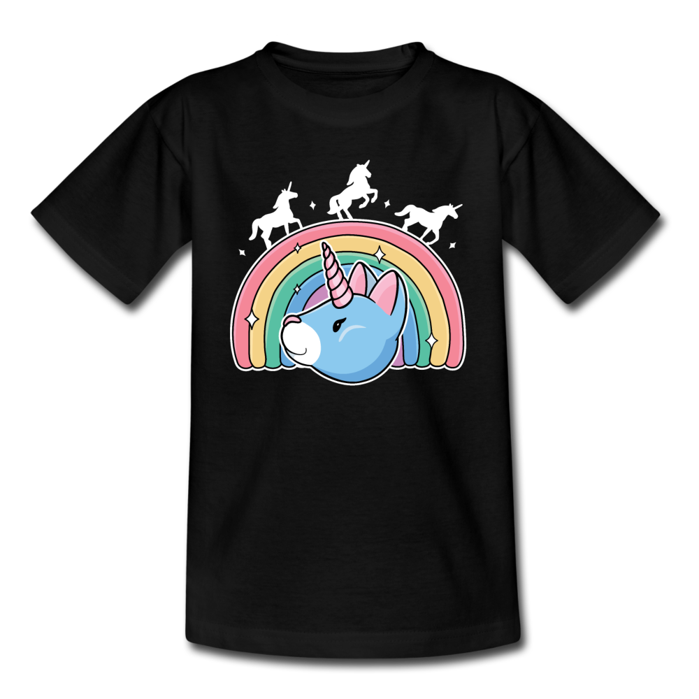 Kinder T-Shirt "Katzen-Einhorn" - Schwarz