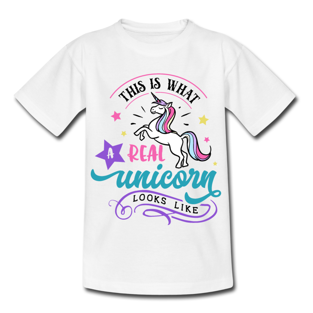 Kinder T-Shirt "This is what a real unicorn looks like" - Weiß