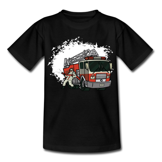 Kinder T-Shirt "Feuerwehrmann löscht Feuer" - Schwarz