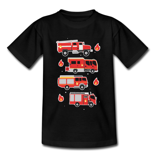 Kinder T-Shirt "Feuerwehr-Autos" - Schwarz