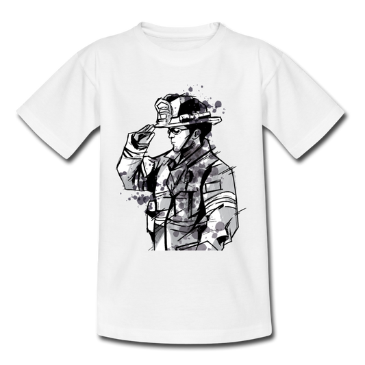 Kinder T-Shirt "Feuerwehrmann im Wasserfarben-Stil" - Weiß