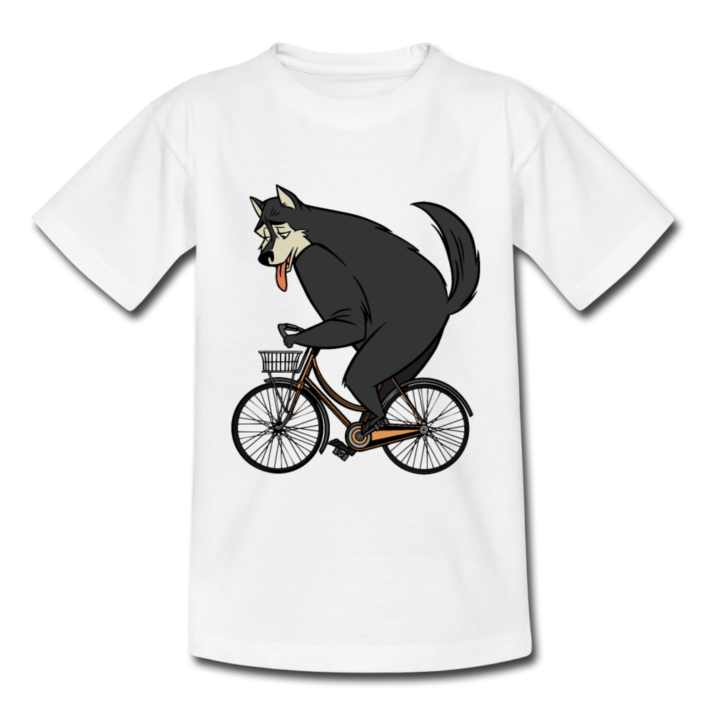 Kinder T-Shirt "Wolf mit Fahrrad" - Weiß