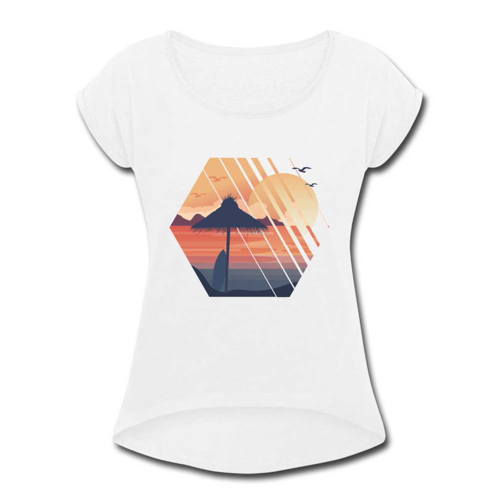 Frauen T-Shirt (Gerollte Ärmel) "Strand Landschaft" - Weiß