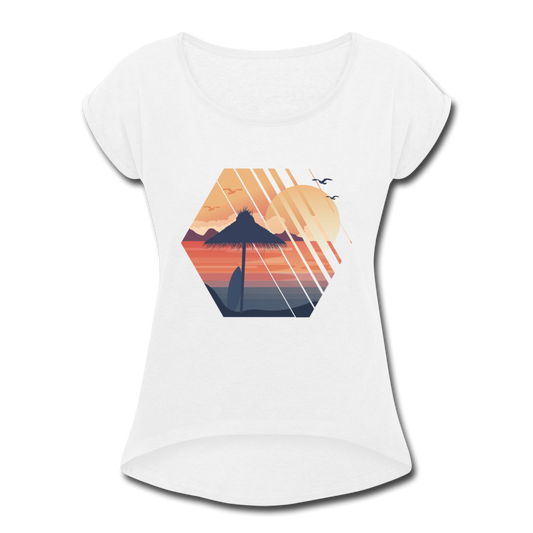 Frauen T-Shirt (Gerollte Ärmel) "Strand Landschaft" - Weiß