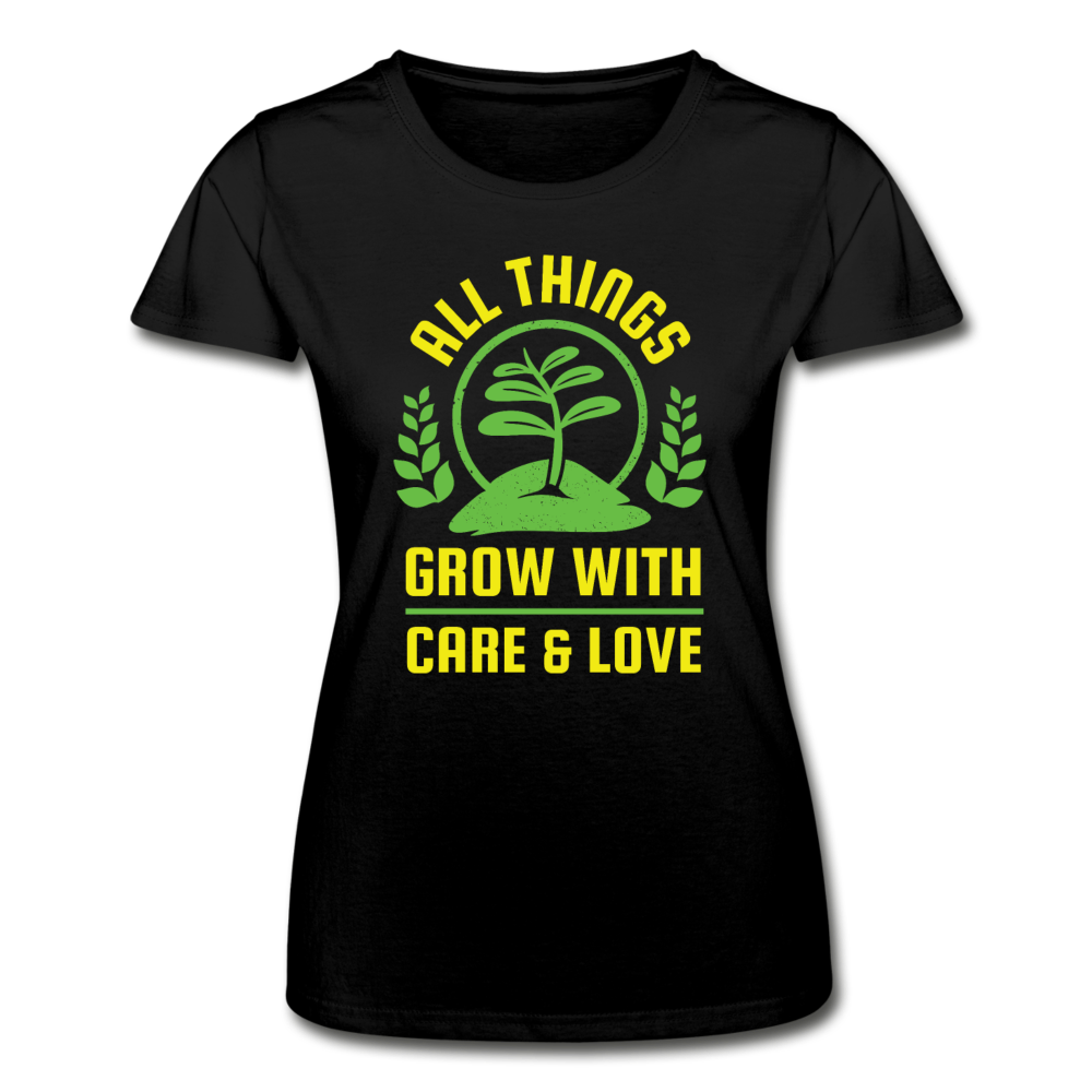 Frauen T-Shirt "All things grow with care & love" - Schwarz