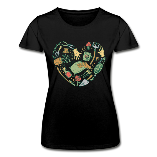 Frauen T-Shirt "Gartenzubehör in Herzform" - Schwarz