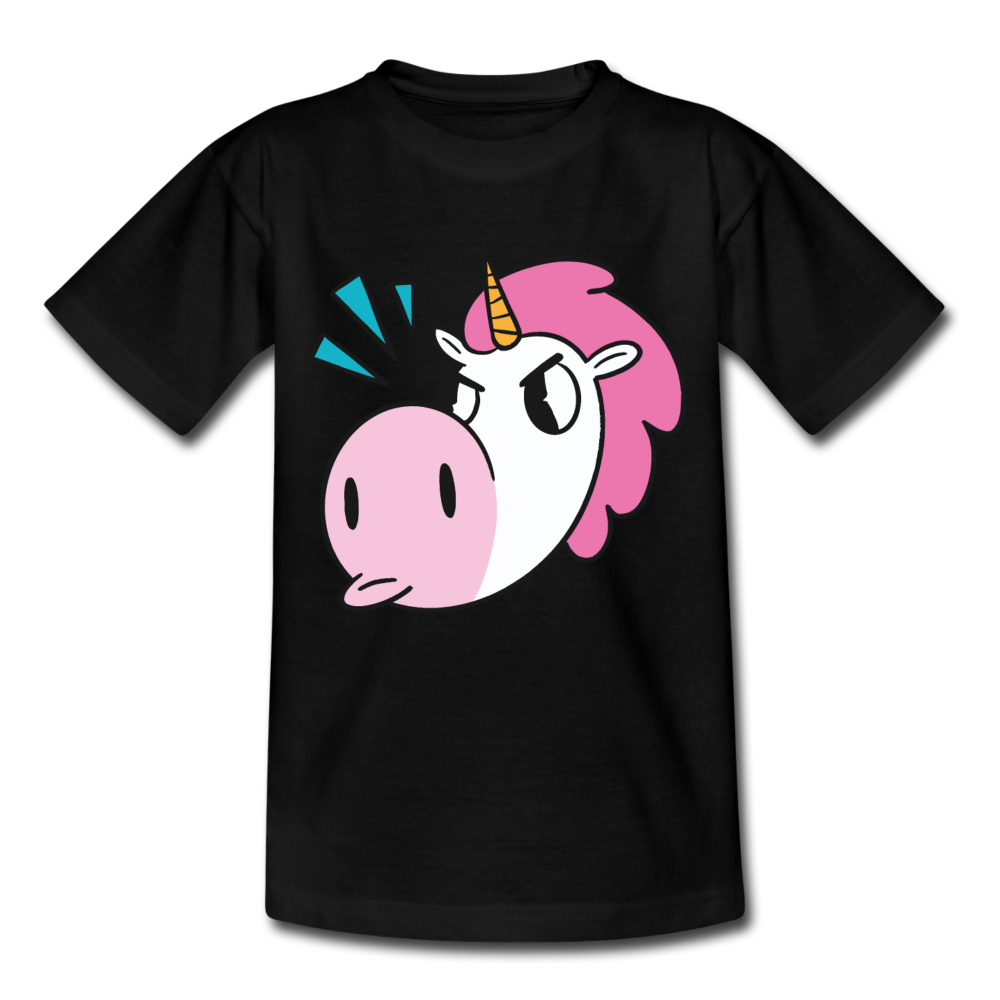 Kinder T-Shirt "Wütendes Einhorn" - Schwarz