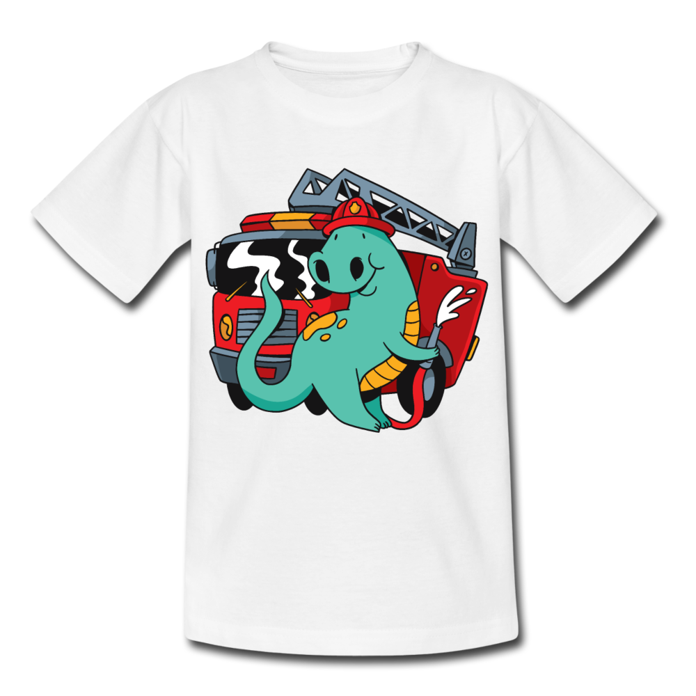 Kinder T-Shirt "Feuerwehr-Dinosaurier" - Weiß