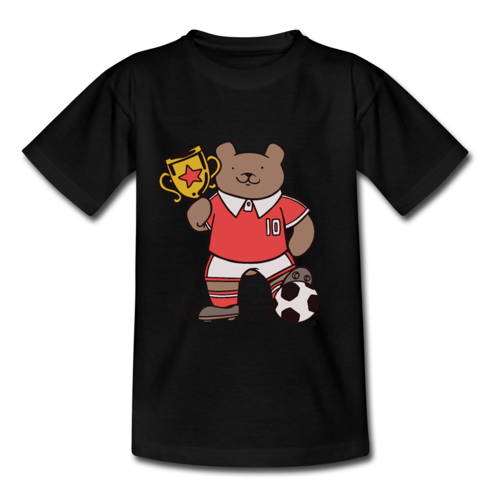Kinder T-Shirt "Bär mit Fußball-Pokal" - Schwarz