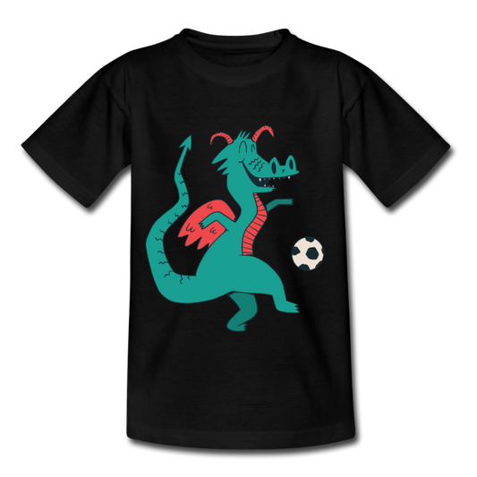 Kinder T-Shirt "Fußball spielender Drache" - Schwarz