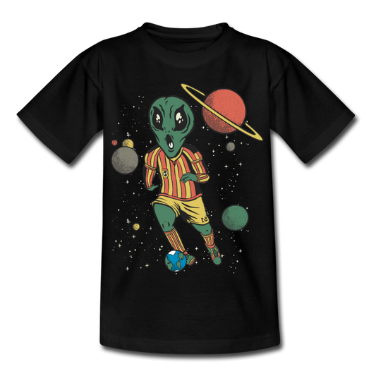 Kinder T-Shirt "Alien spielt Fußball" - Schwarz
