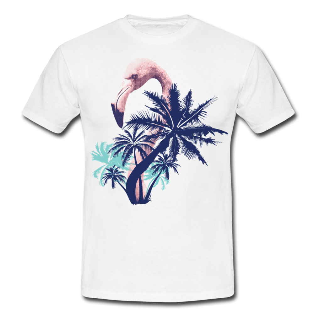 Männer T-Shirt "Flamingo mit Palmen" - Weiß
