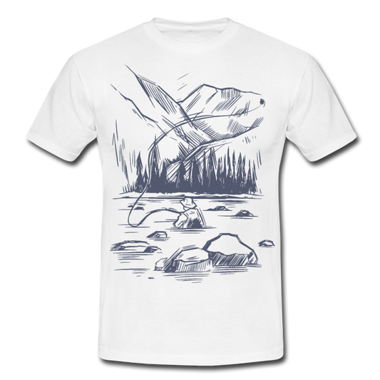 Männer T-Shirt "Angler-Landschafts-Motiv" - Weiß