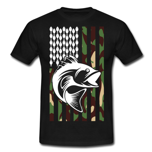 Männer T-Shirt "Fisch im Amerika Camouflage-Stil" - Schwarz