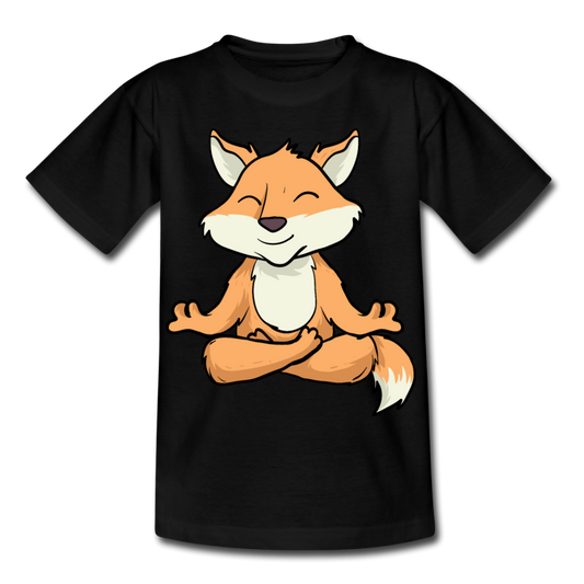 Kinder T-Shirt "Meditierender Fuchs" - Schwarz