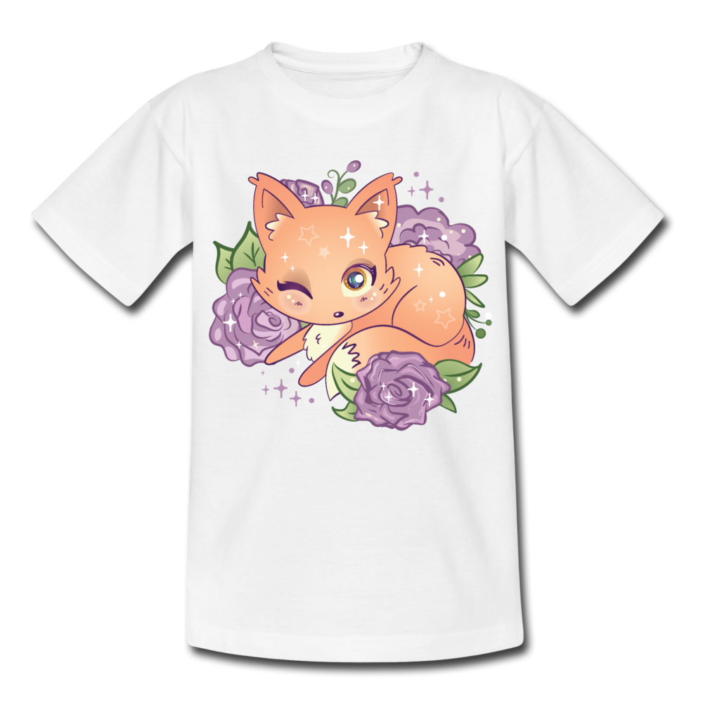 Kinder T-Shirt "Fuchs mit Blumen" - Weiß