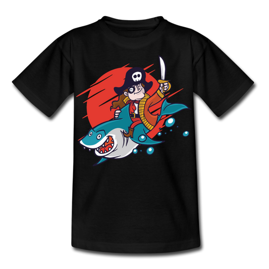 Kinder T-Shirt "Pirat mit Haifisch" - Schwarz