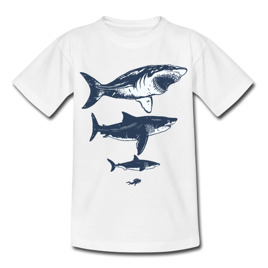 Kinder T-Shirt "Haie mit Taucher" - Weiß