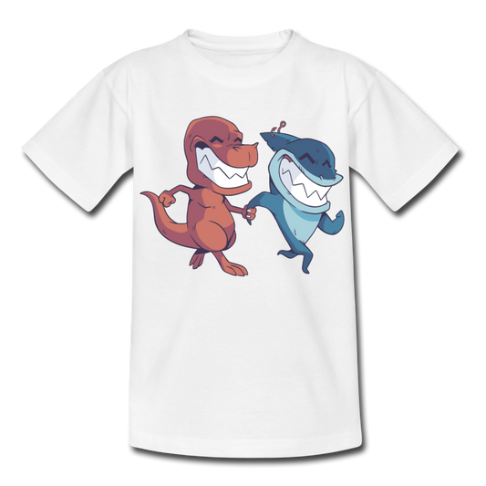 Kinder T-Shirt "Hai mit Dinosaurier" - Weiß