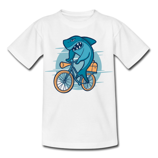 Kinder T-Shirt "Hai mit Fahrrad" - Weiß