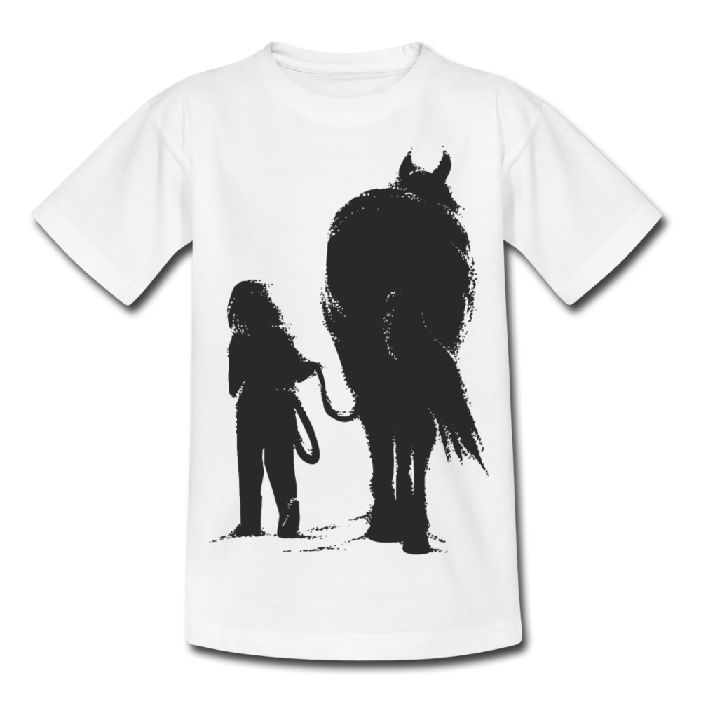 Kinder T-Shirt "Mädchen spaziert mit Pferd" - Weiß