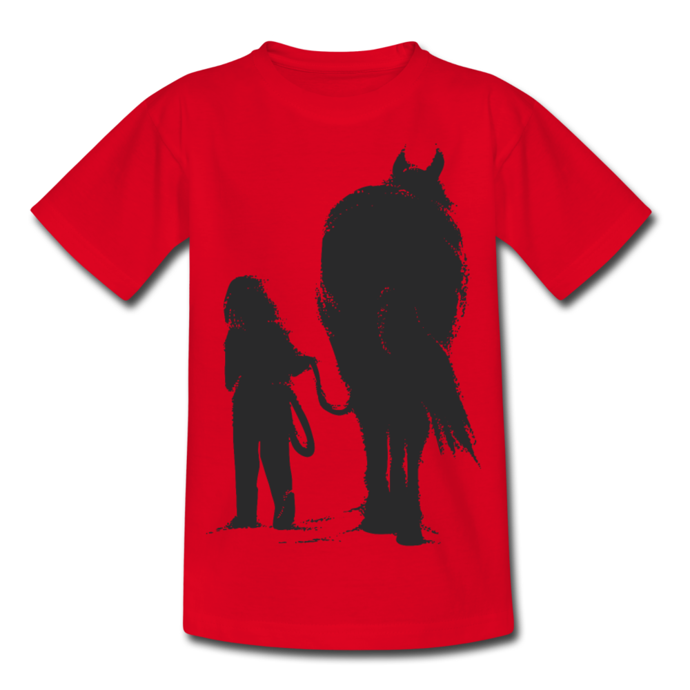 Kinder T-Shirt "Mädchen spaziert mit Pferd" - Rot