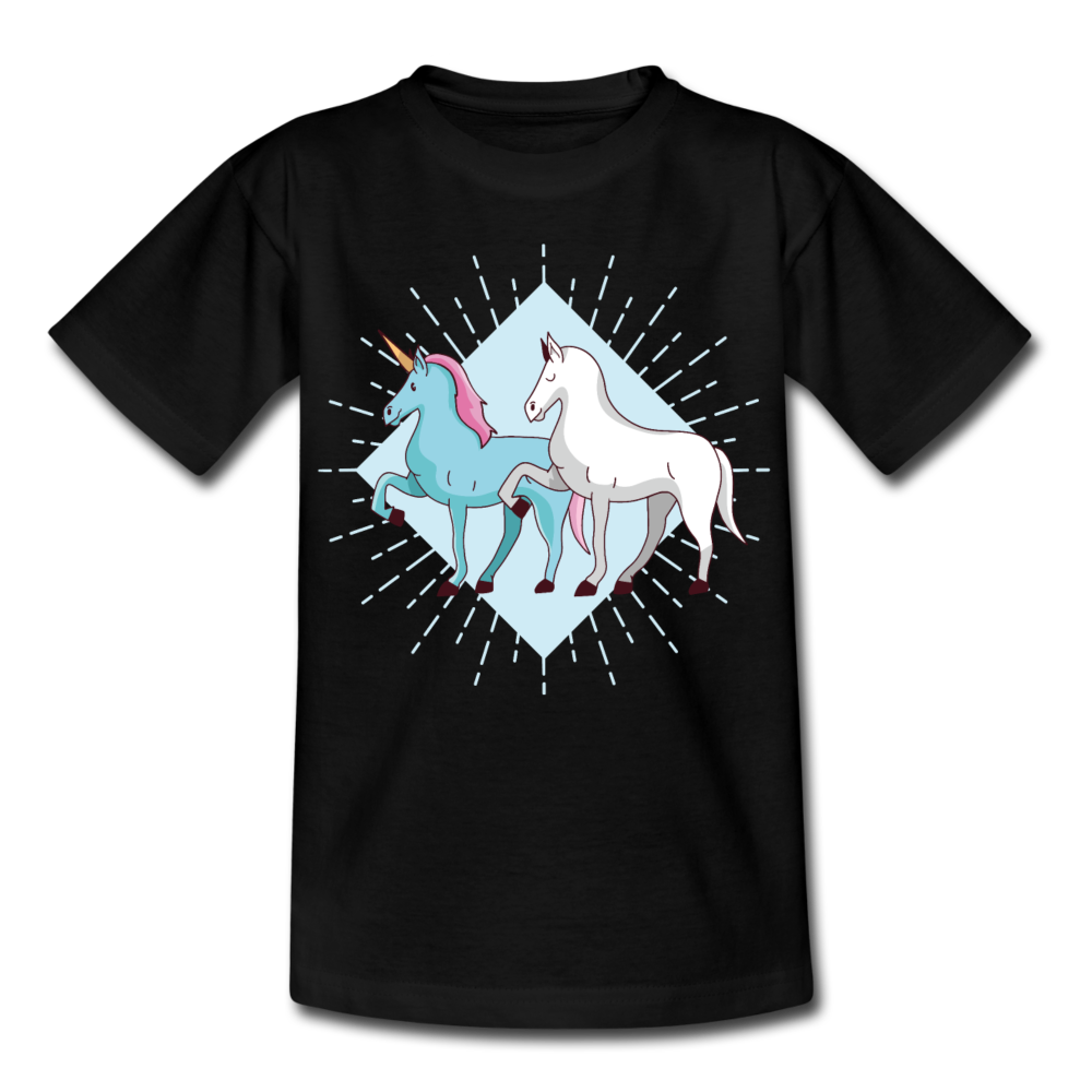 Kinder T-Shirt "Pferd mit Einhorn" - Schwarz