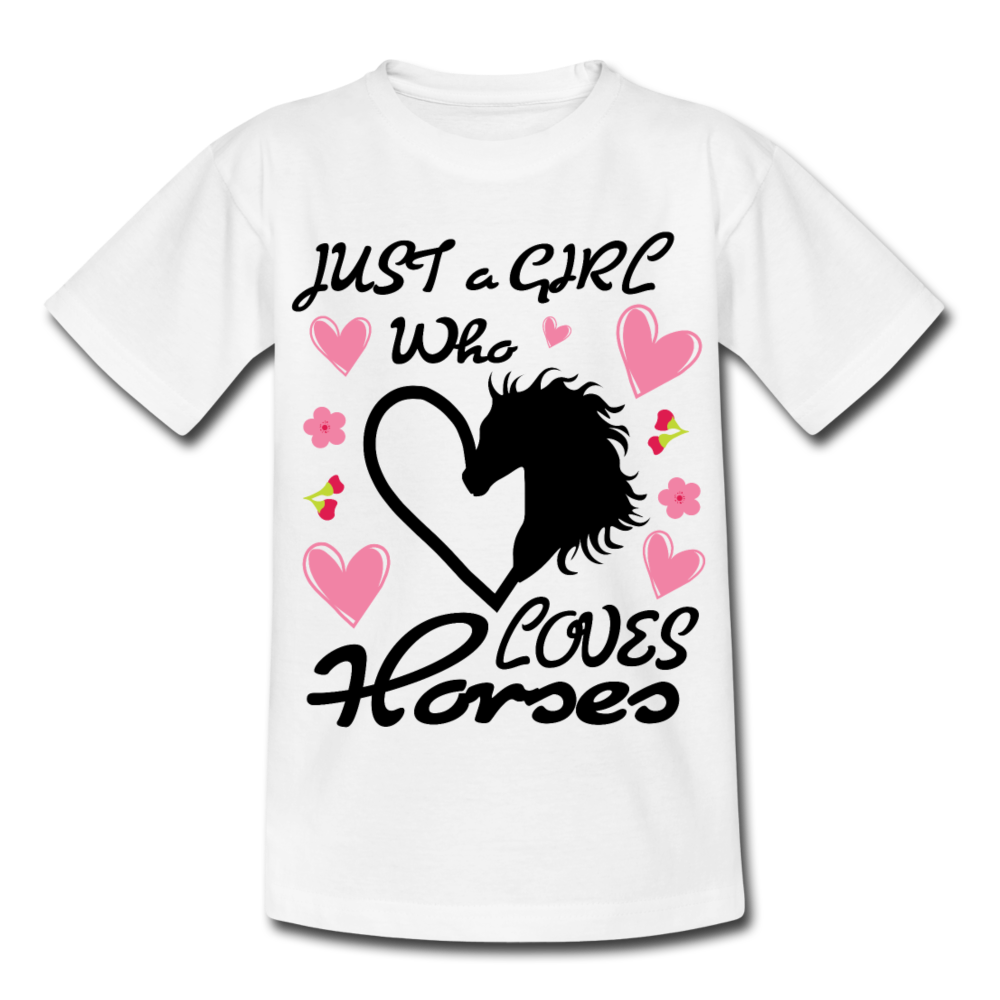 Kinder T-Shirt "Just a girl who loves horses" - Weiß