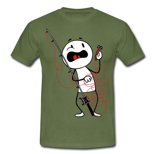 Männer T-Shirt "Lustiger Angler im Comic-Stil" - Militärgrün