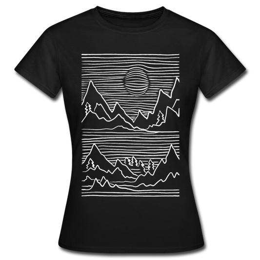 Frauen T-Shirt "Linierte Berg-Landschaft" - Schwarz