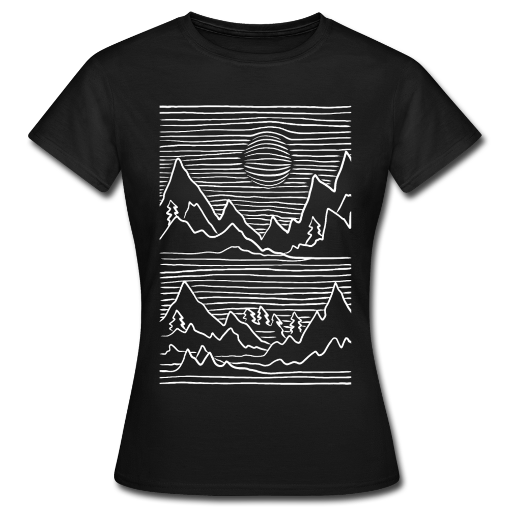 Frauen T-Shirt "Linierte Berg-Landschaft" - Schwarz