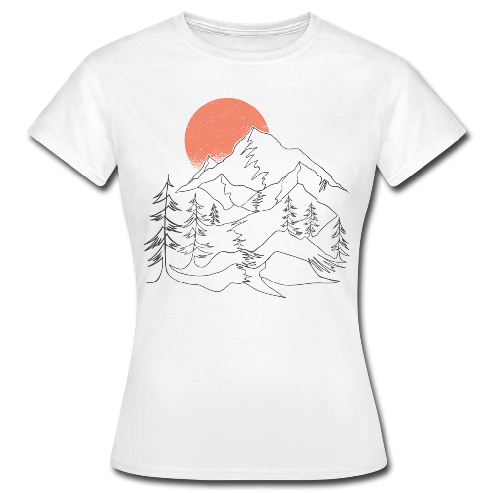 Frauen T-Shirt "Berge mit Sonnenuntergang" - Weiß