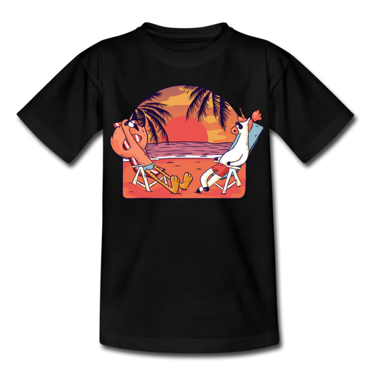 Kinder T-Shirt "Flamingo und Einhorn" - Schwarz