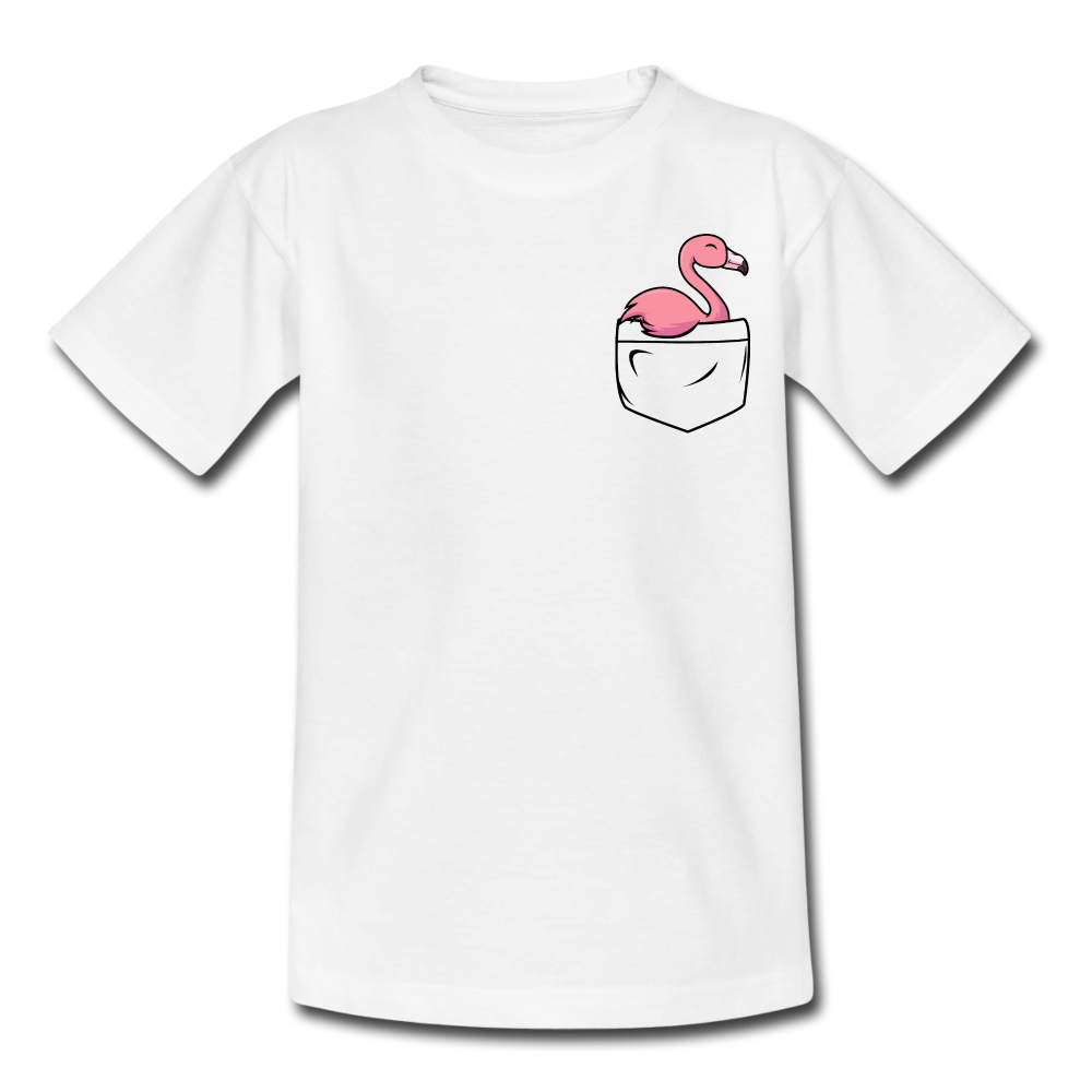 Kinder T-Shirt "Flamingo in Brusttaschen-Optik" - Weiß