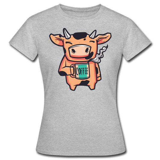 Frauen T-Shirt "Kuh mit Kaffee" - Grau meliert