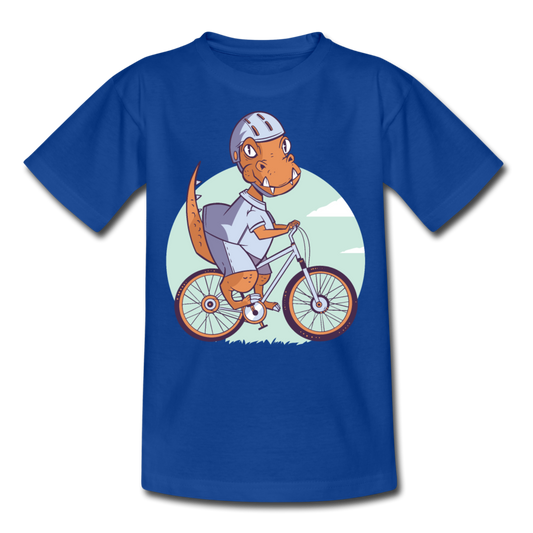 Kinder T-Shirt "Dinosaurier mit Fahrrad" - Royalblau