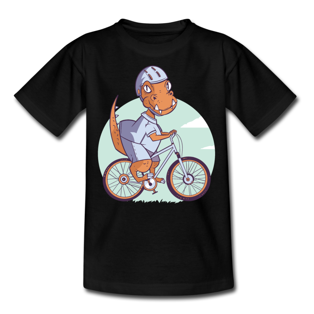 Kinder T-Shirt "Dinosaurier mit Fahrrad" - Schwarz